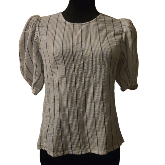 J Crew Puff Sleeve Sheer Gauze Size S Lightweight Preppy Corp Core - Picture 1 of 8